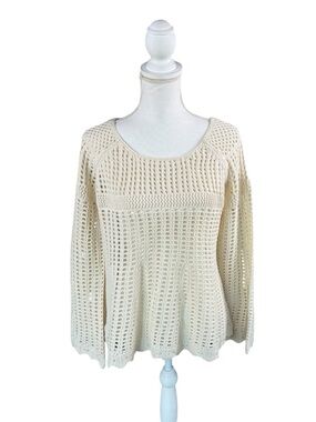 RD Style Cream Open-Knit Crochet Pullover Sweater Size Large